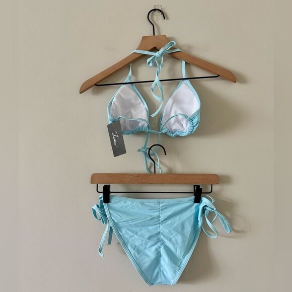 NWT Amazon Brand Bikini with Ruching detail in Light Blue - Size M - Picture 6 of 6